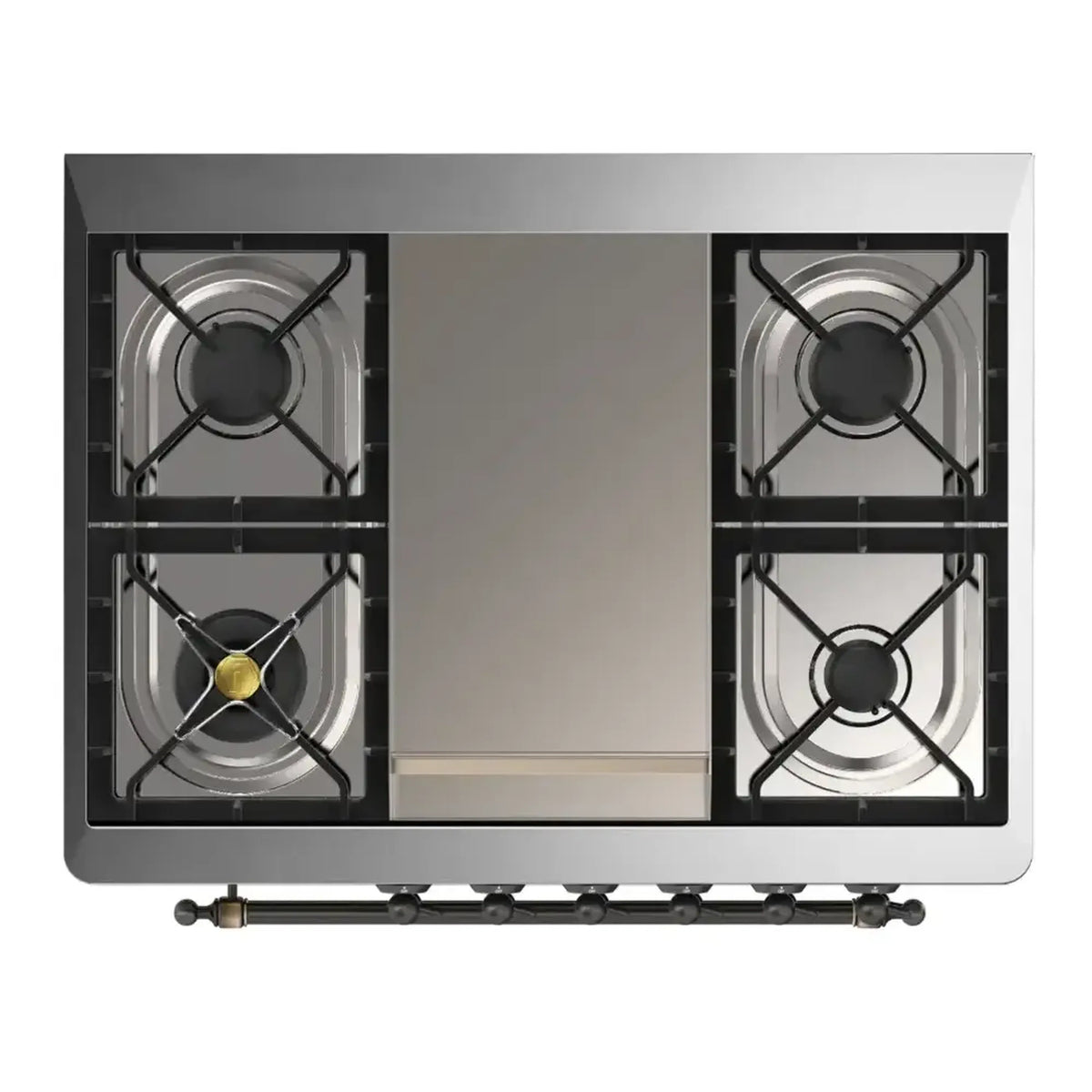 ILVE Majestic III 36-Inch Natural Gas Dual Fuel Range, 6 Burners, Griddle, Triple Glass Door, RAL with Burnished Trim (UM36FNR3RAB)