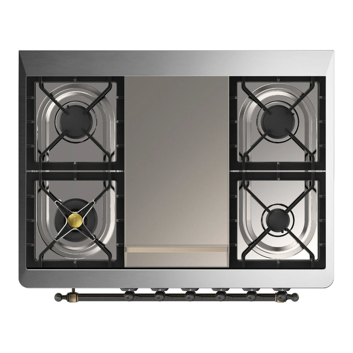 ILVE Majestic III 36-Inch Propane Dual Fuel Range, 5 Burners, Griddle, Solid Door, Emerald Green with Burnished Trim (UM36FQNR3EGBLP)