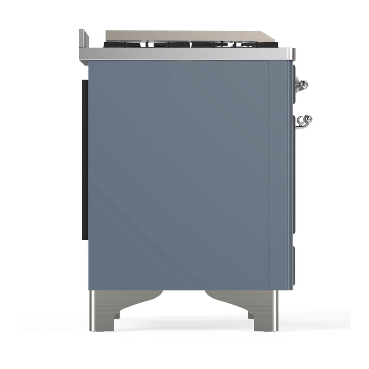 ILVE Majestic III 48-inch Dual Fuel Range with 5 Liquid Propane Burner, Griddle and Triple Glass Door Electric Oven in Blue Grey with Chrome Trim (UM48FNR3BGCLP)