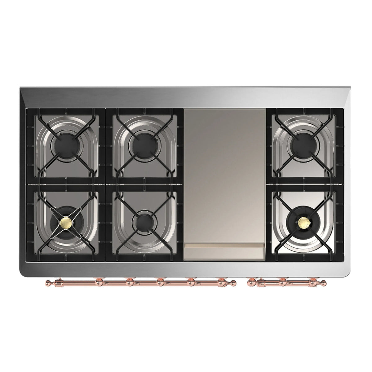 ILVE Majestic III 48-inch Dual Fuel Range with 5 Liquid Propane Burner, Griddle and Triple Glass Door Electric Oven in Blue Grey with Copper Trim (UM48FNR3BGPLP)