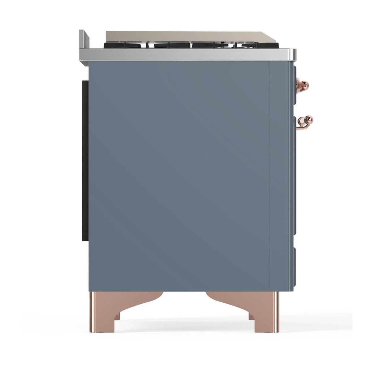 ILVE Majestic III 48-inch Dual Fuel Range with 5 Liquid Propane Burner, Griddle and Triple Glass Door Electric Oven in Blue Grey with Copper Trim (UM48FNR3BGPLP)