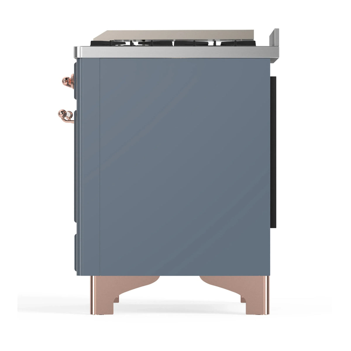 ILVE Majestic III 48-inch Dual Fuel Range with 5 Liquid Propane Burner, Griddle and Triple Glass Door Electric Oven in Blue Grey with Copper Trim (UM48FNR3BGPLP)
