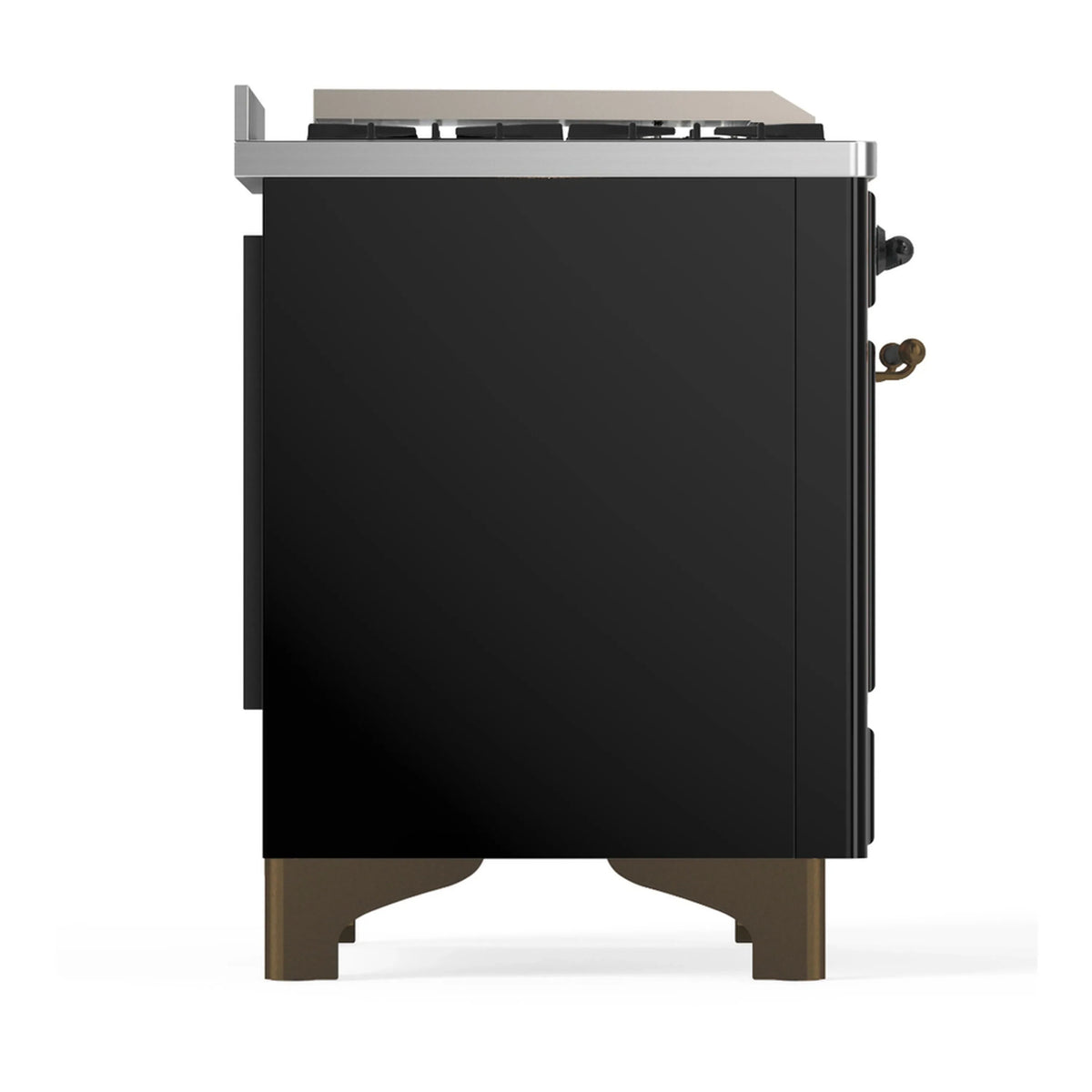 ILVE Majestic III 48-inch Dual Fuel Range with 5 Natural Gas Burner, Griddle and Triple Glass Door Electric Oven in Glossy Black with Burnished Trim (UM48FNR3BKB)