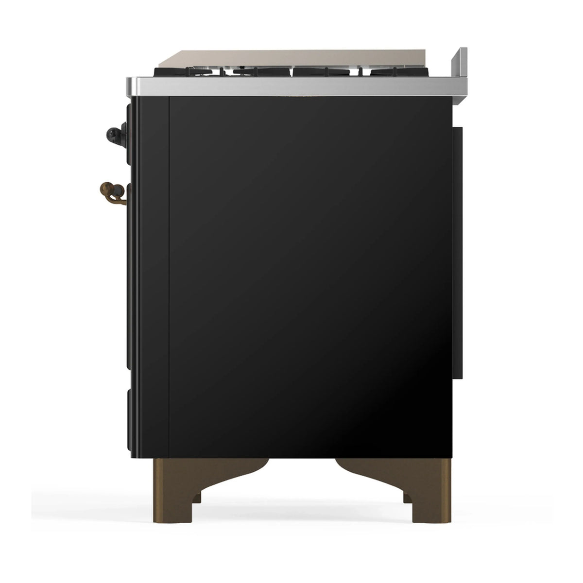 ILVE Majestic III 48-inch Dual Fuel Range with 5 Natural Gas Burner, Griddle and Triple Glass Door Electric Oven in Glossy Black with Burnished Trim (UM48FNR3BKB)