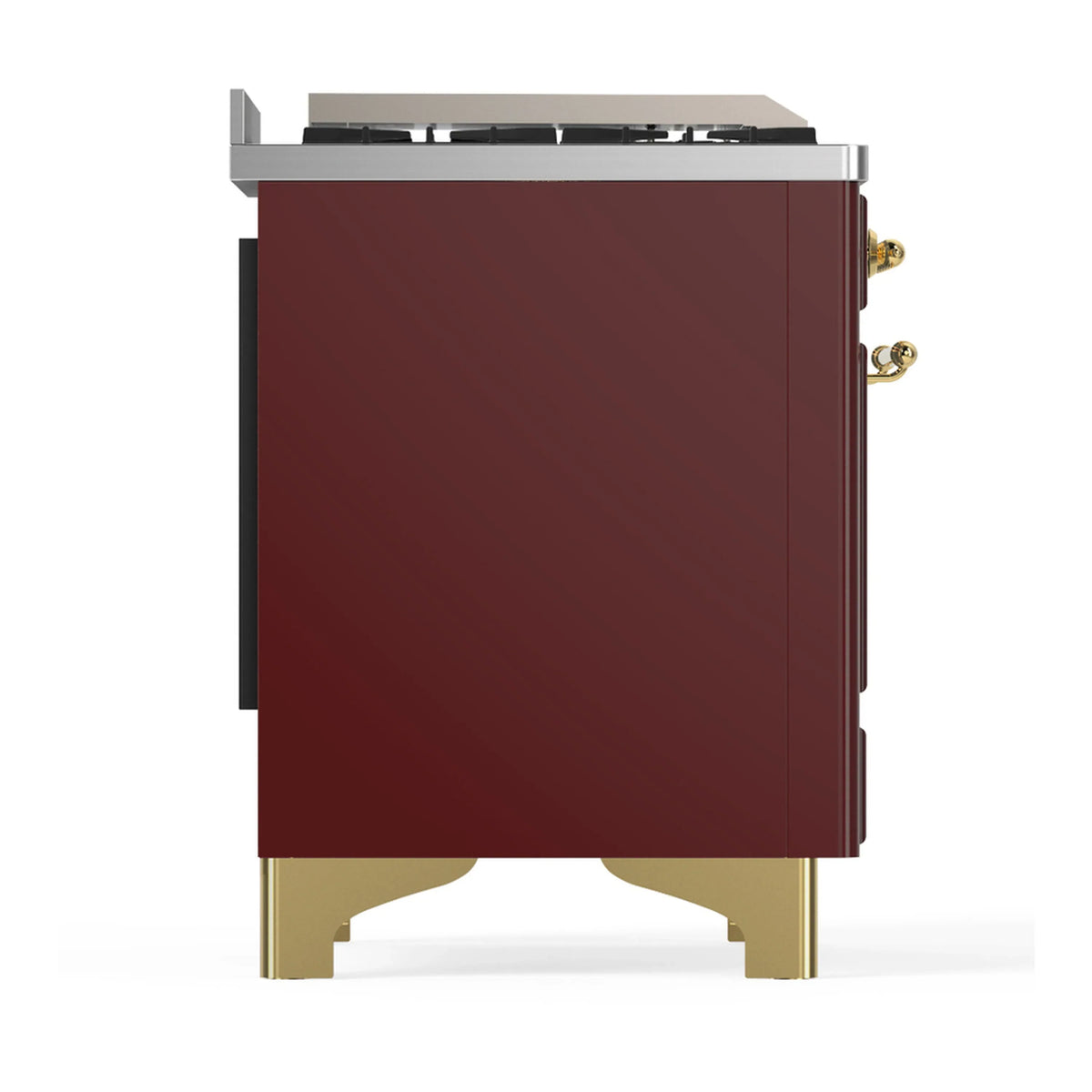 ILVE Majestic III 48-inch Dual Fuel Range with 5 Natural Gas Burner, Griddle and Triple Glass Door Electric Oven in Burgundy with Brass Trim (UM48FNR3BUG)
