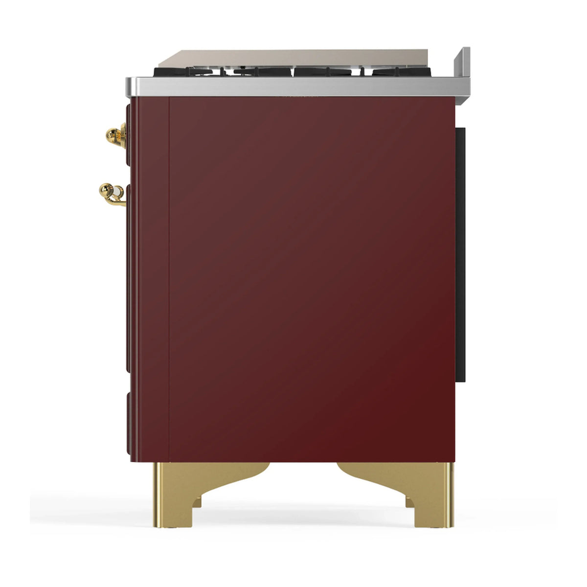 ILVE Majestic III 48-inch Dual Fuel Range with 5 Natural Gas Burner, Griddle and Triple Glass Door Electric Oven in Burgundy with Brass Trim (UM48FNR3BUG)