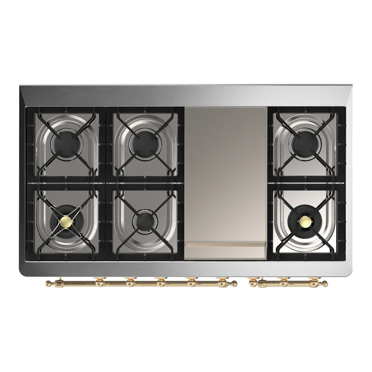 ILVE Majestic III 48-Inch Dual Fuel Range, 5 NG Burners, Griddle, Triple Glass Door, Emerald Green, Brass Trim (UM48FNR3EGG)
