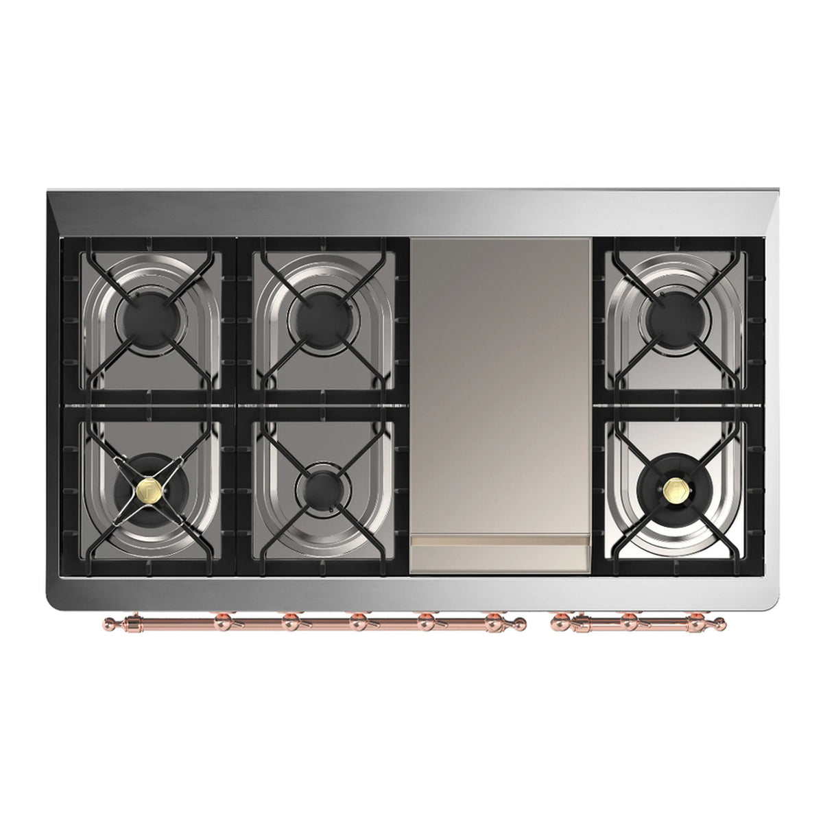 ILVE Majestic III 48-Inch Dual Fuel Range, 5 NG Burners, Griddle, Triple Glass Door, Emerald Green, Copper Trim (UM48FNR3EGP)