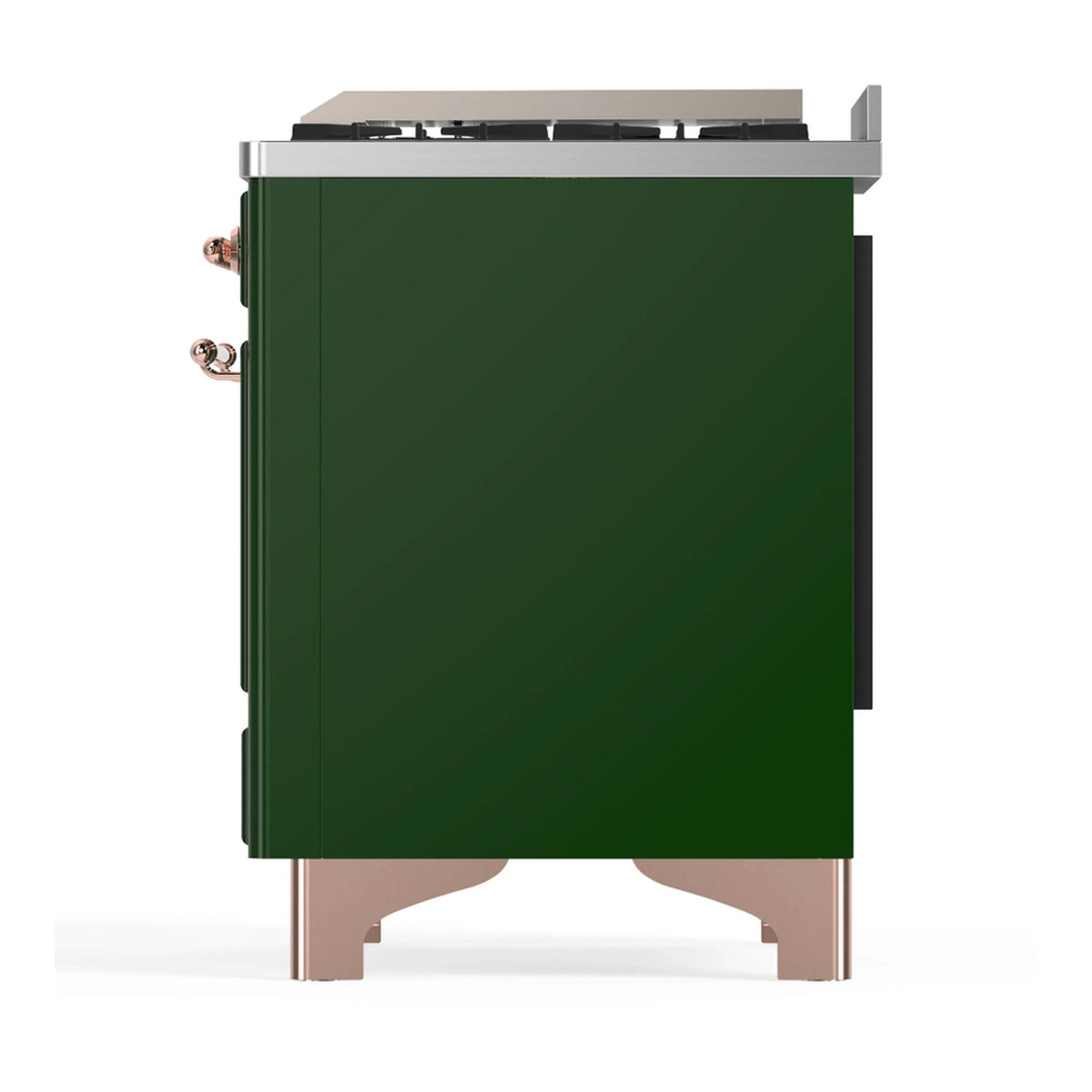 ILVE Majestic III 48-inch Dual Fuel Range with 5 Liquid Propane Burner, Griddle and Triple Glass Door Electric Oven in Emerald Green with Copper Trim (UM48FNR3EGPLP)