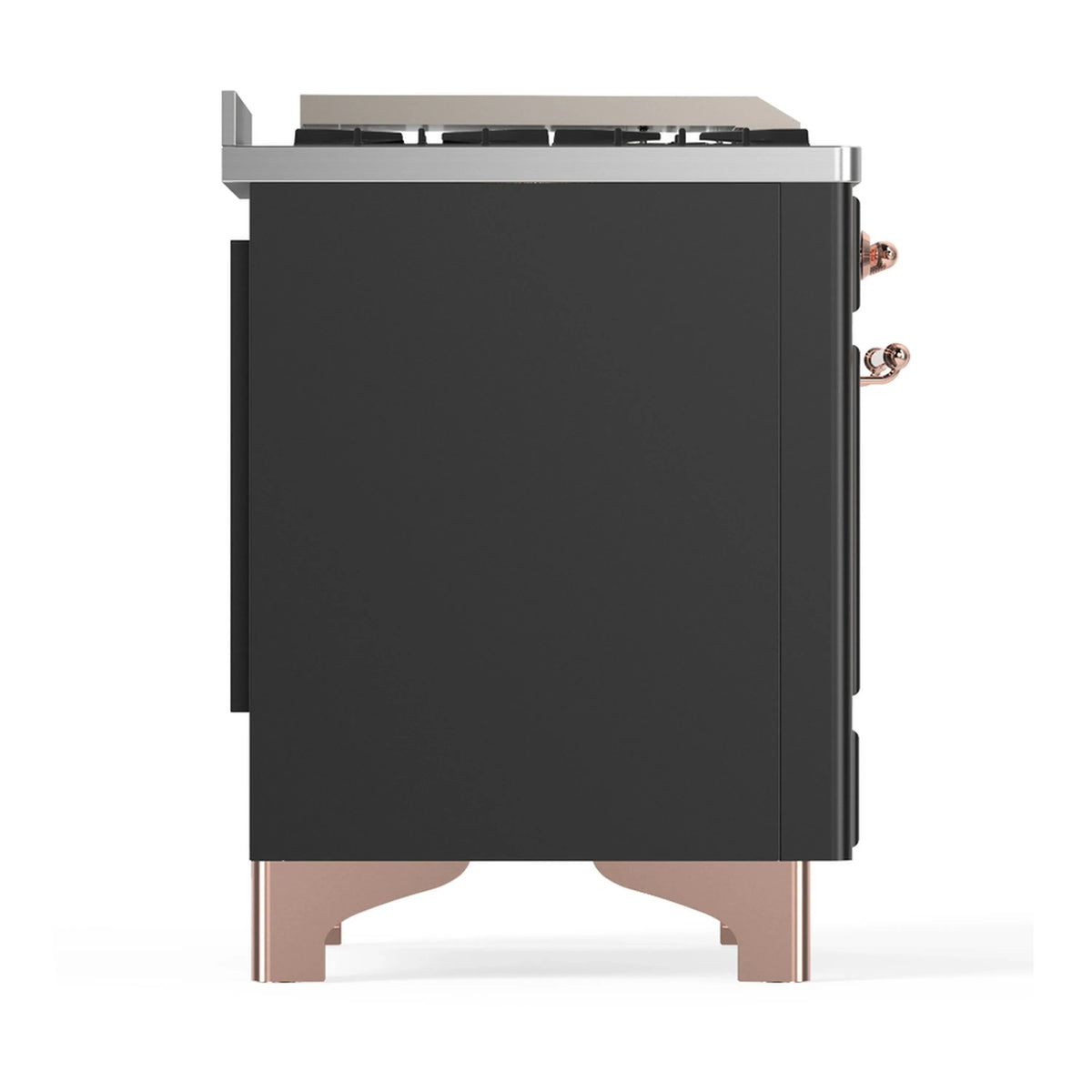 ILVE Majestic III 48-inch Dual Fuel Range with 5 Liquid Propane Burner, Griddle and Triple Glass Door Electric Oven in Graphite Matte with Copper Trim (UM48FNR3MGPLP)
