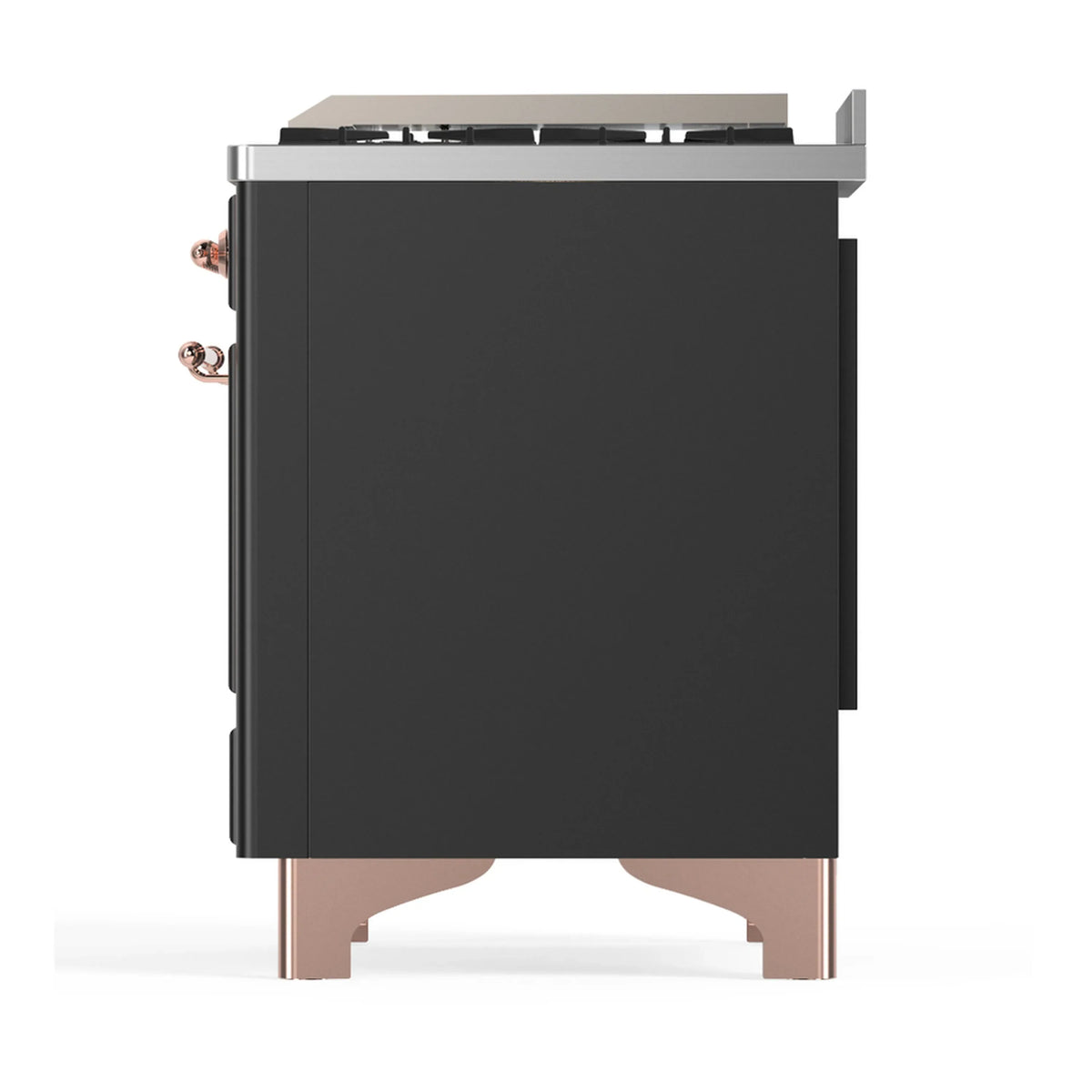 ILVE Majestic III 48-inch Dual Fuel Range with 5 Liquid Propane Burner, Griddle and Triple Glass Door Electric Oven in Graphite Matte with Copper Trim (UM48FNR3MGPLP)