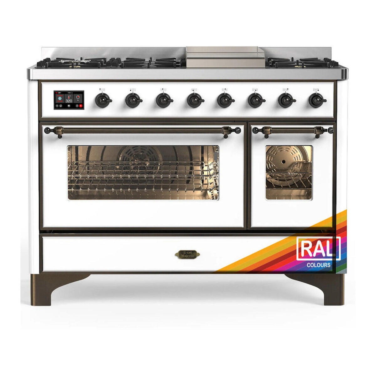 ILVE Majestic III 48-Inch Dual Fuel Range, 5 LP Burners, Griddle, Triple Glass Door, RAL, Burnished Trim (UM48FNR3RABLP)