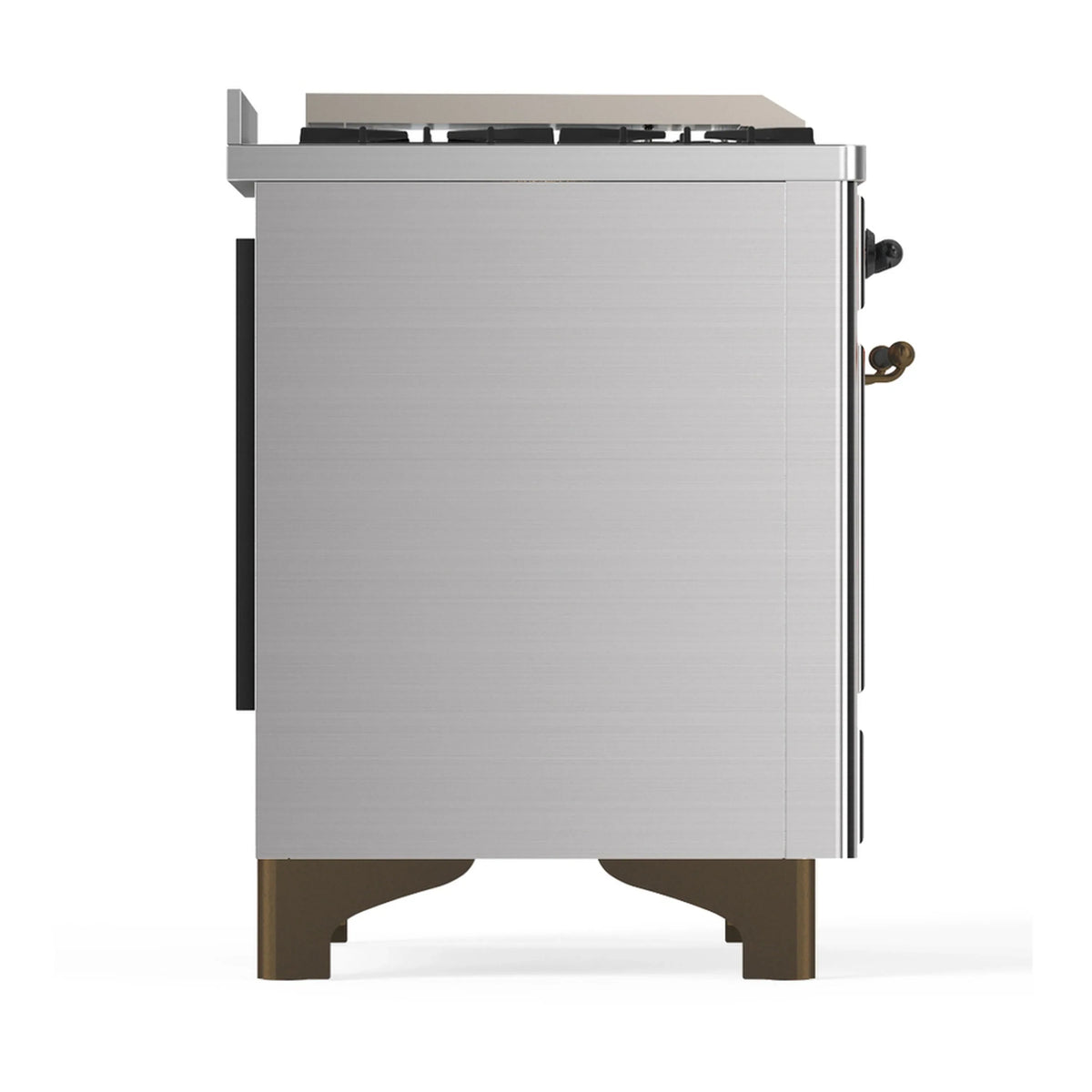 ILVE Majestic III 48-inch Dual Fuel Range with 5 Liquid Propane Burner, Griddle and Triple Glass Door Electric Oven in Stainless Steel with Burnished Trim (UM48FNR3SSBLP)