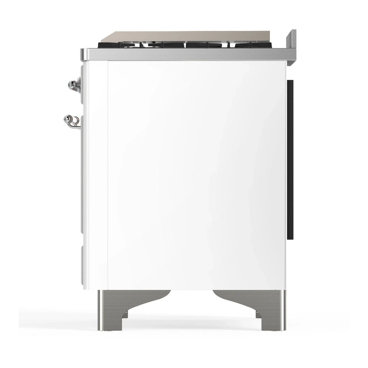 ILVE Majestic III 48-inch Dual Fuel Range with 5 Natural Gas Burner, Griddle and Triple Glass Door Electric Oven in White with Chrome Trim (UM48FNR3WHC)