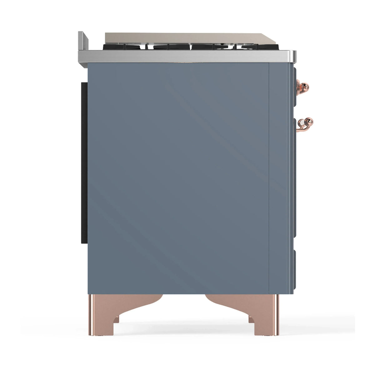 ILVE Majestic III 48-inch Dual Fuel Range with 5 Natural Gas Burner, Griddle and Solid Door Electric Oven in Blue Grey with Copper Trim (UM48FQNR3BGP)