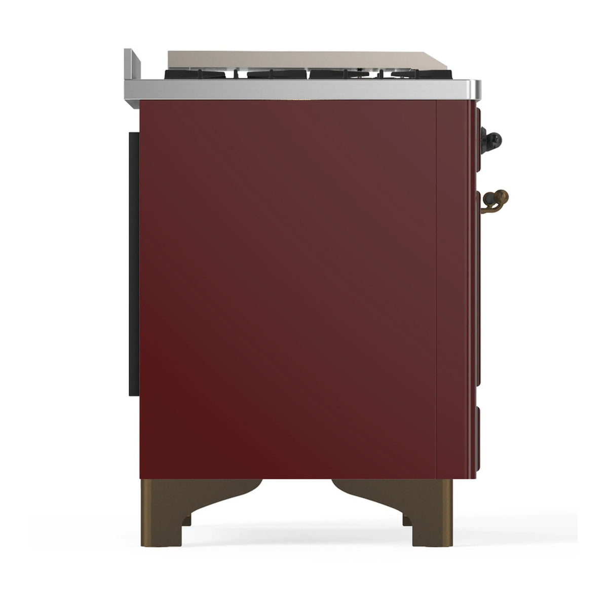ILVE Majestic III 48-inch Dual Fuel Range with 5 Liquid Propane Burner, Griddle and Solid Door Electric Oven in Burgundy with Burnished Trim (UM48FQNR3BUBLP)