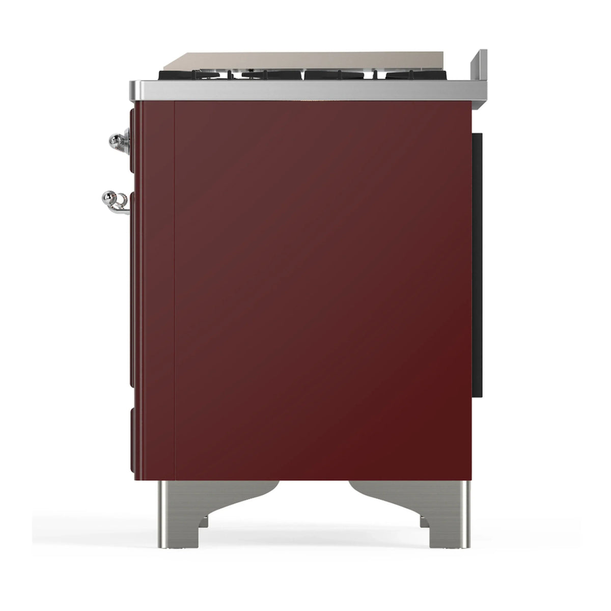 ILVE Majestic III 48-inch Dual Fuel Range with 5 Natural Gas Burner, Griddle and Solid Door Electric Oven in Burgundy with Chrome Trim (UM48FQNR3BUC)