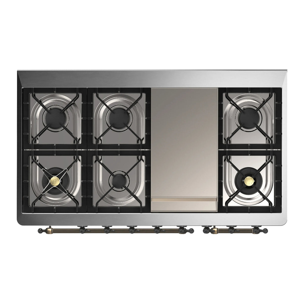 ILVE Majestic III 48-inch Dual Fuel Range with 5 Natural Gas Burner, Griddle and Solid Door Electric Oven in Emerald Green with Burnished Trim (UM48FQNR3EGB)