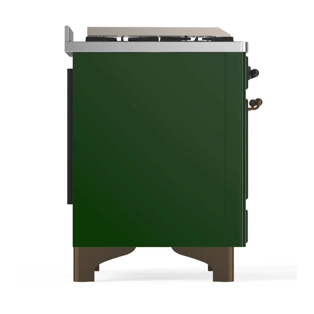 ILVE Majestic III 48-inch Dual Fuel Range with 5 Natural Gas Burner, Griddle and Solid Door Electric Oven in Emerald Green with Burnished Trim (UM48FQNR3EGB)