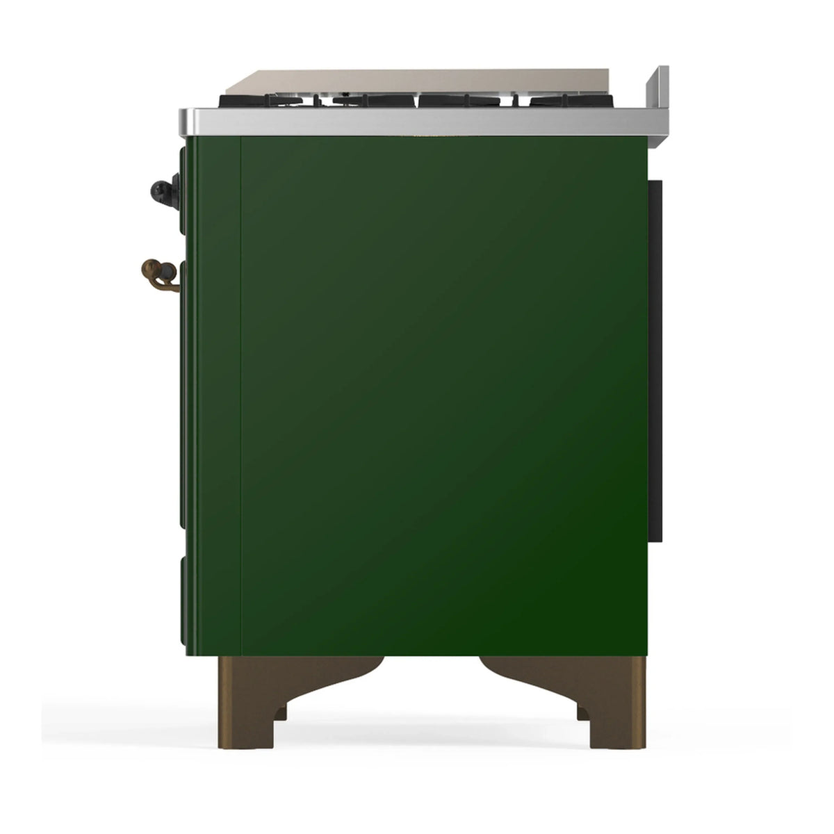 ILVE Majestic III 48-inch Dual Fuel Range with 5 Natural Gas Burner, Griddle and Solid Door Electric Oven in Emerald Green with Burnished Trim (UM48FQNR3EGB)