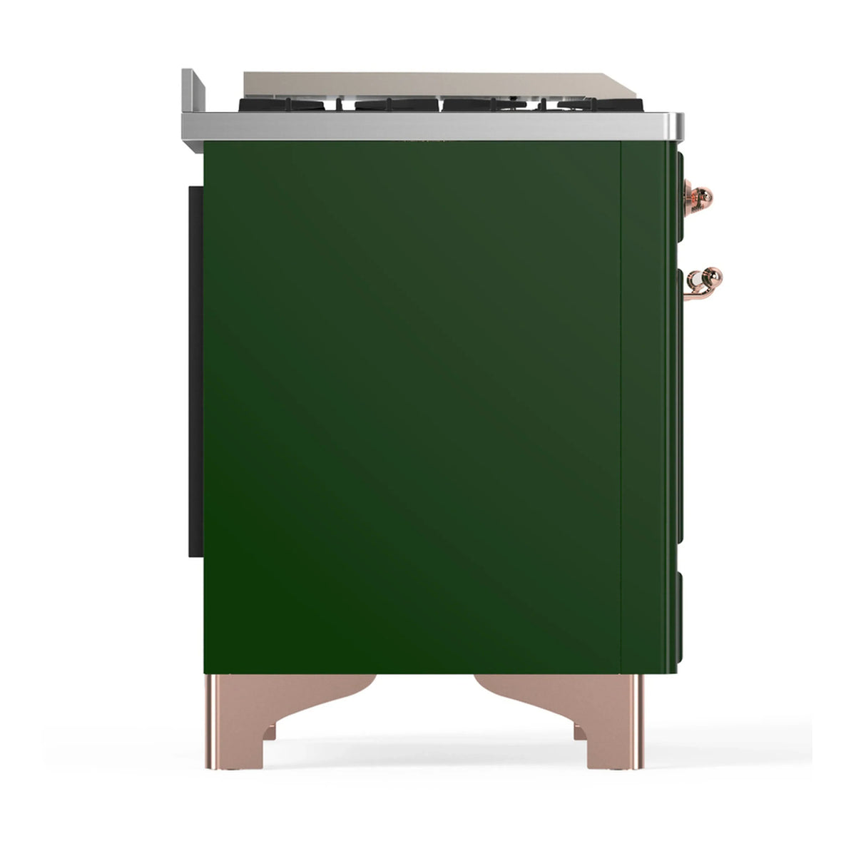 ILVE Majestic III 48-inch Dual Fuel Range with 5 Liquid Propane Burner, Griddle and Solid Door Electric Oven in Emerald Green with Copper Trim (UM48FQNR3EGPLP)