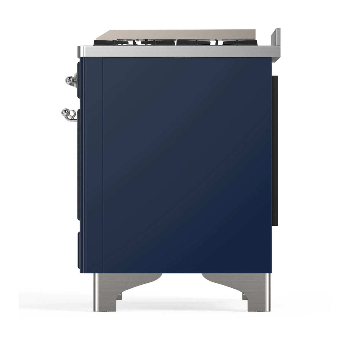ILVE Majestic III 48-inch Dual Fuel Range with 5 Natural Gas Burner, Griddle and Solid Door Electric Oven in Midnight Blue with Chrome Trim (UM48FQNR3MBC)