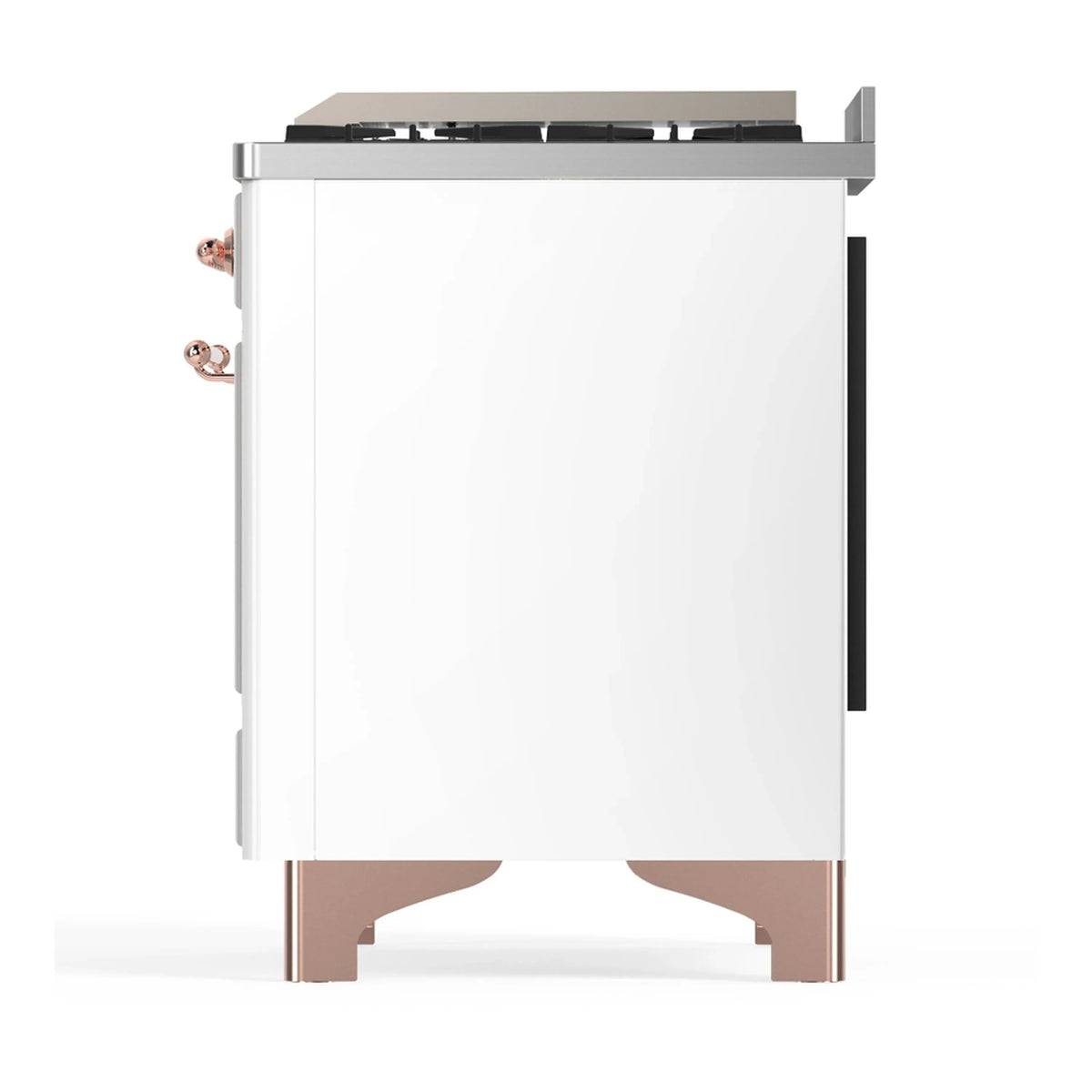 ILVE Majestic III 48-inch Dual Fuel Range with 5 Natural Gas Burner, Griddle and Solid Door Electric Oven in White with Copper Trim (UM48FQNR3WHP)