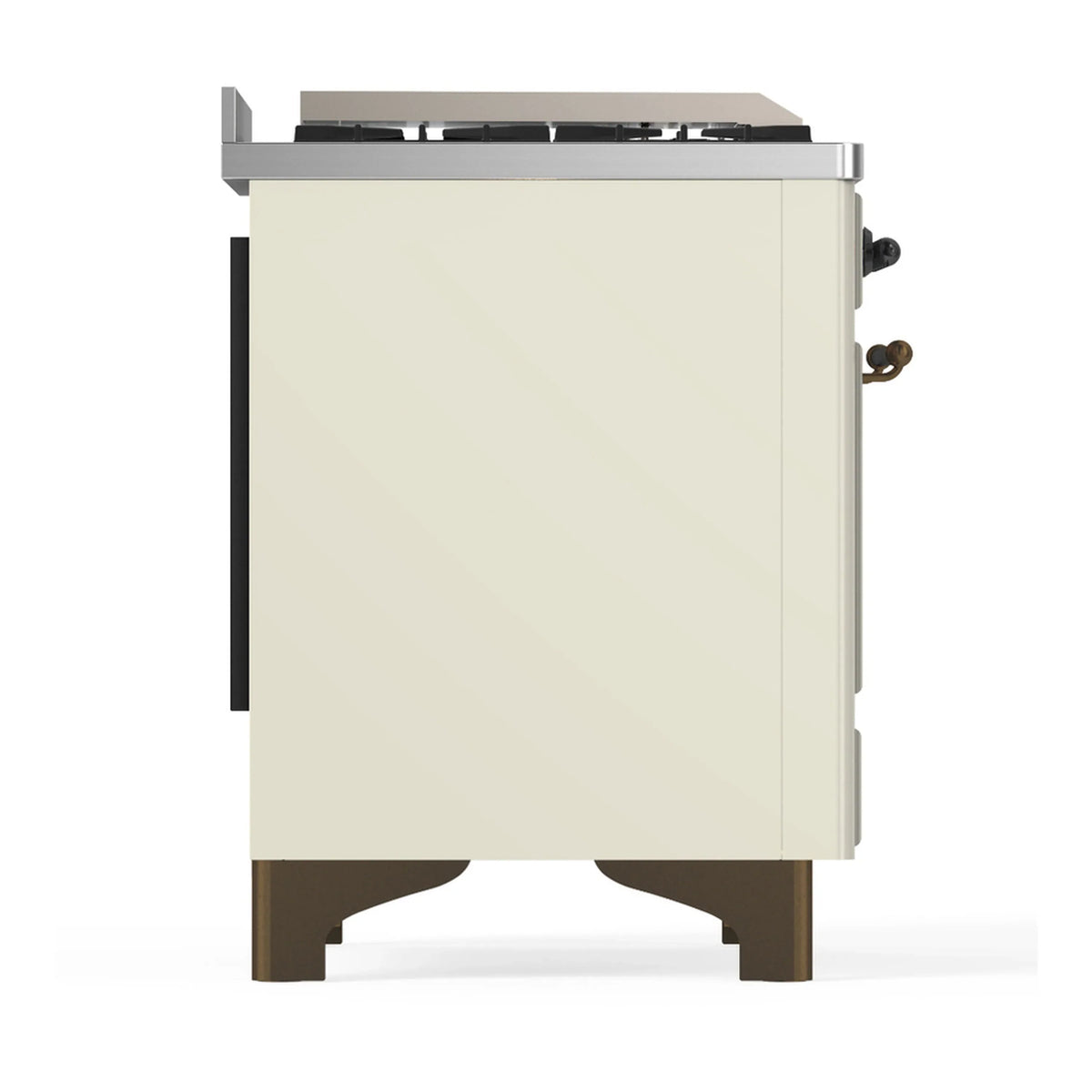 ILVE Majestic III 48-inch Dual Fuel Range with 5 Natural Gas Burner, Griddle, French Top and Triple Glass Door Electric Oven in Antique White with Burnished Trim (UM48FSNR3AWB)