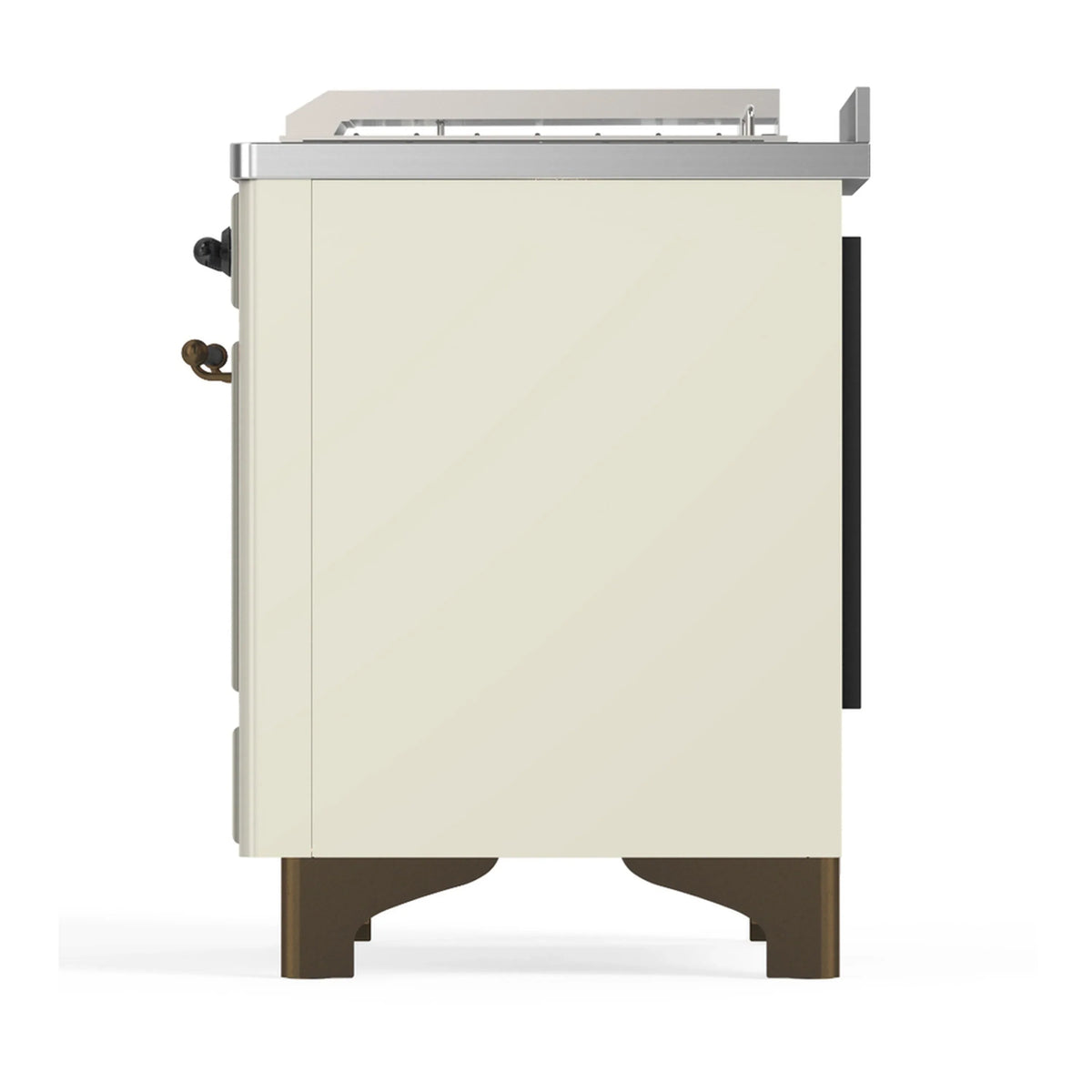 ILVE Majestic III 48-inch Dual Fuel Range with 5 Natural Gas Burner, Griddle, French Top and Triple Glass Door Electric Oven in Antique White with Burnished Trim (UM48FSNR3AWB)