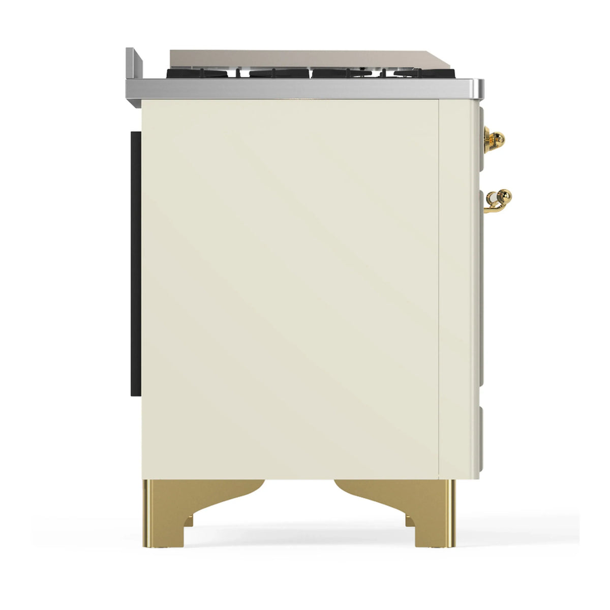 ILVE Majestic III 48-inch Dual Fuel Range with 5 Natural Gas Burner, Griddle, French Top and Triple Glass Door Electric Oven in Antique White with Brass Trim (UM48FSNR3AWG)