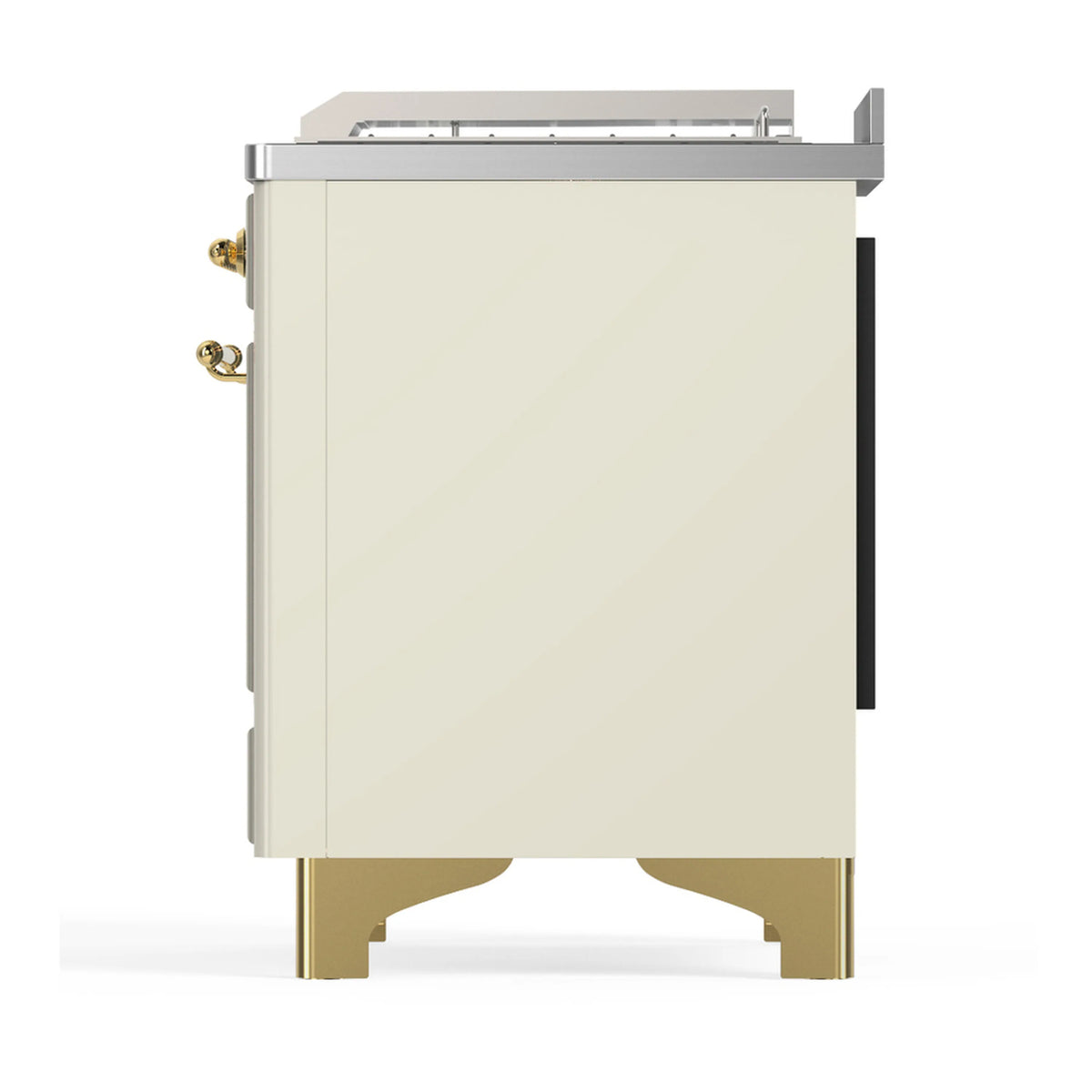 ILVE Majestic III 48-inch Dual Fuel Range with 5 Natural Gas Burner, Griddle, French Top and Triple Glass Door Electric Oven in Antique White with Brass Trim (UM48FSNR3AWG)