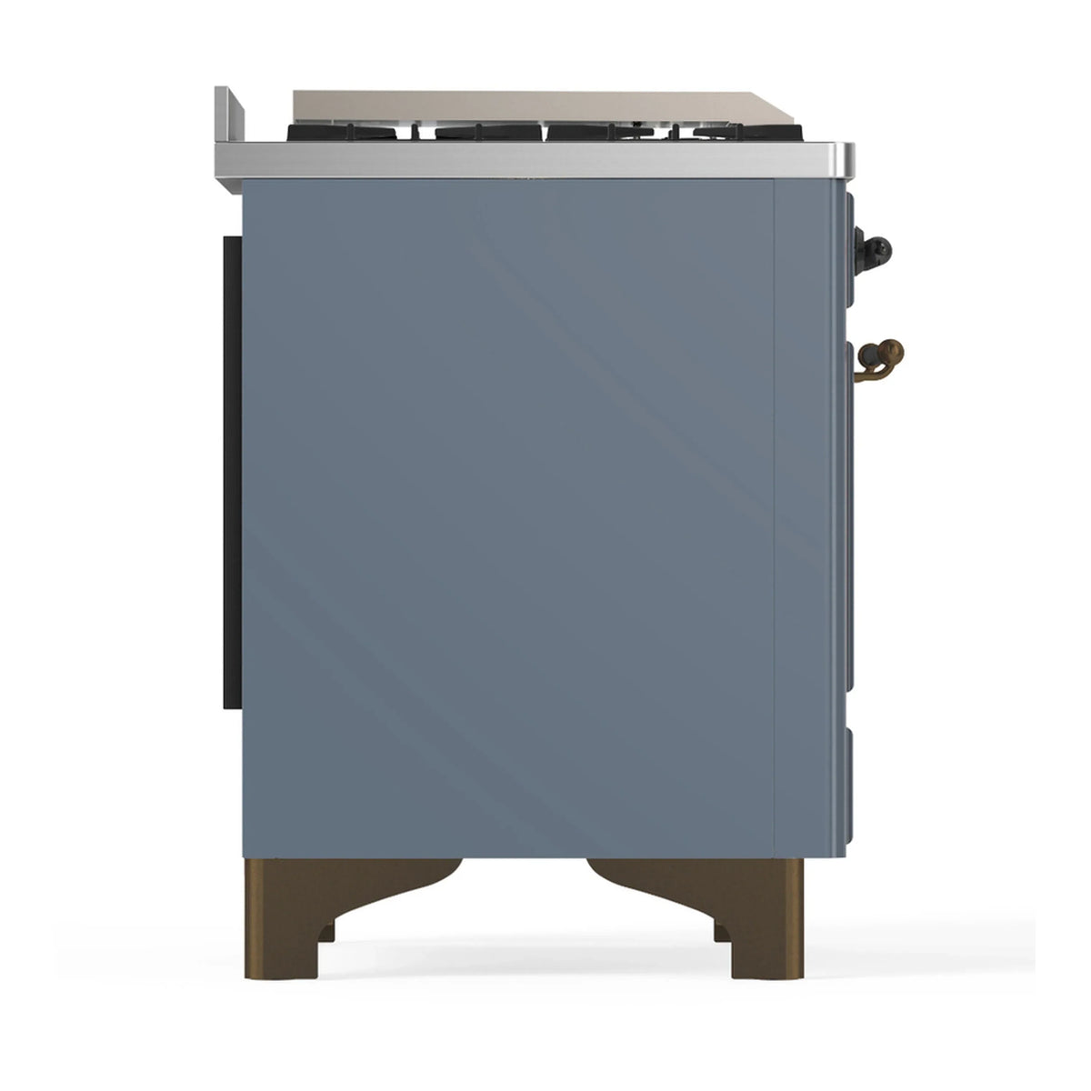 ILVE Majestic III 48-inch Dual Fuel Range with 5 Liquid Propane Burner, Griddle, French Top and Triple Glass Door Electric Oven in Blue Grey with Burnished Trim (UM48FSNR3BGBLP)