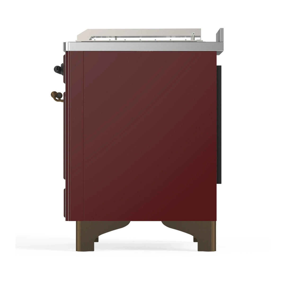 ILVE Majestic III 48-inch Dual Fuel Range with 5 Natural Gas Burner, Griddle, French Top and Triple Glass Door Electric Oven in Burgundy with Burnished Trim (UM48FSNR3BUB)