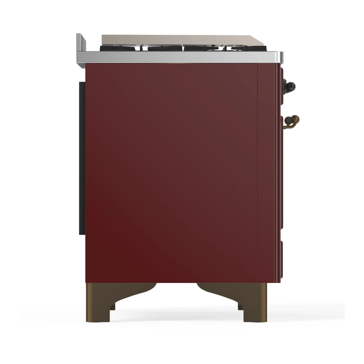 ILVE Majestic III 48-inch Dual Fuel Range with 5 Natural Gas Burner, Griddle, French Top and Triple Glass Door Electric Oven in Burgundy with Burnished Trim (UM48FSNR3BUB)