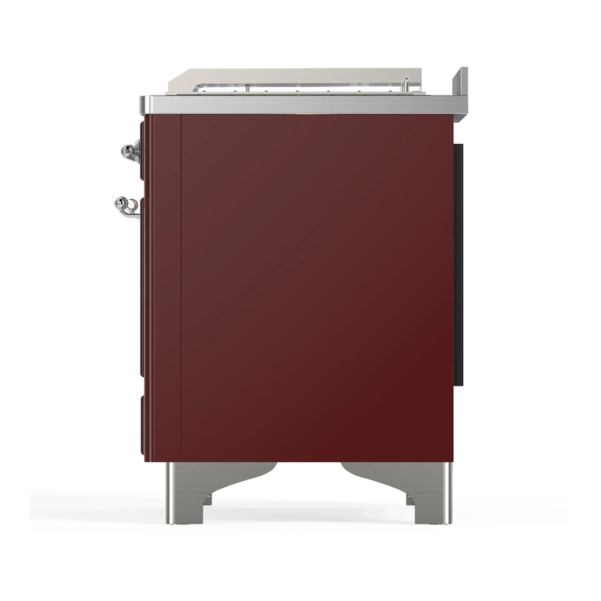 ILVE Majestic III 48-inch Dual Fuel Range with 5 Liquid Propane Burner, Griddle, French Top and Triple Glass Door Electric Oven in Burgundy with Chrome Trim (UM48FSNR3BUCLP)