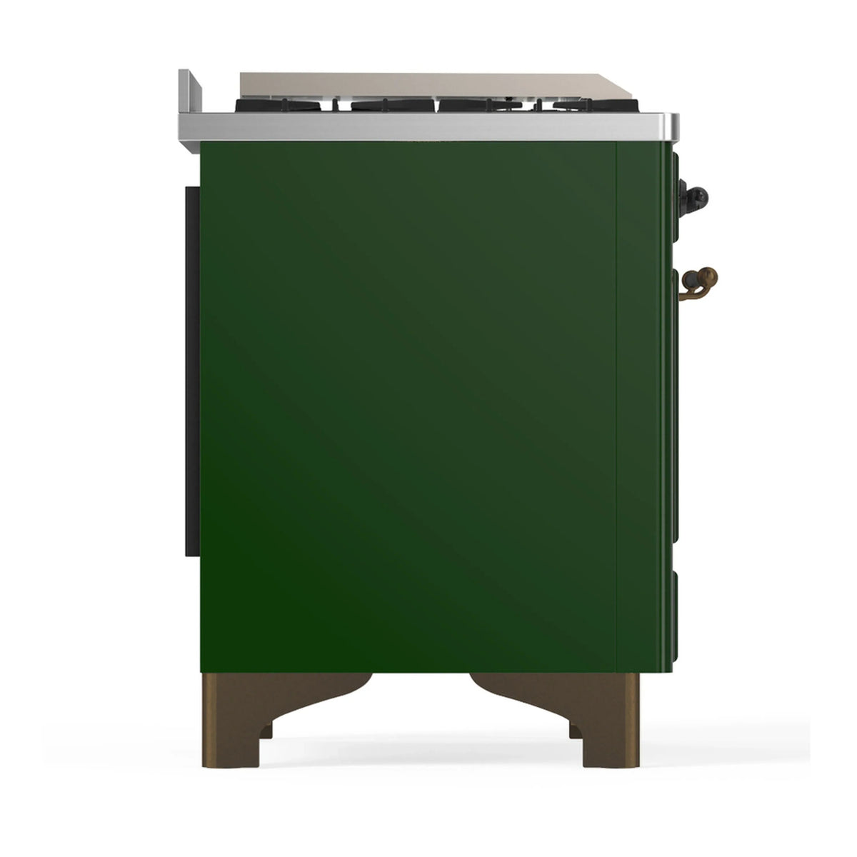 ILVE Majestic III 48-inch Dual Fuel Range with 5 Natural Gas Burner, Griddle, French Top and Triple Glass Door Electric Oven in Emerald Green with Burnished Trim (UM48FSNR3EGB)