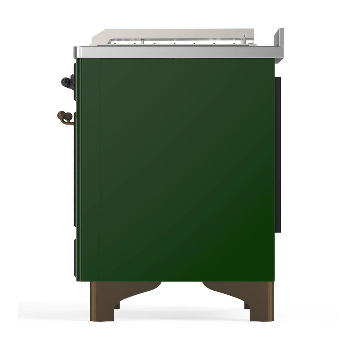 ILVE Majestic III 48-inch Dual Fuel Range with 5 Natural Gas Burner, Griddle, French Top and Triple Glass Door Electric Oven in Emerald Green with Burnished Trim (UM48FSNR3EGB)