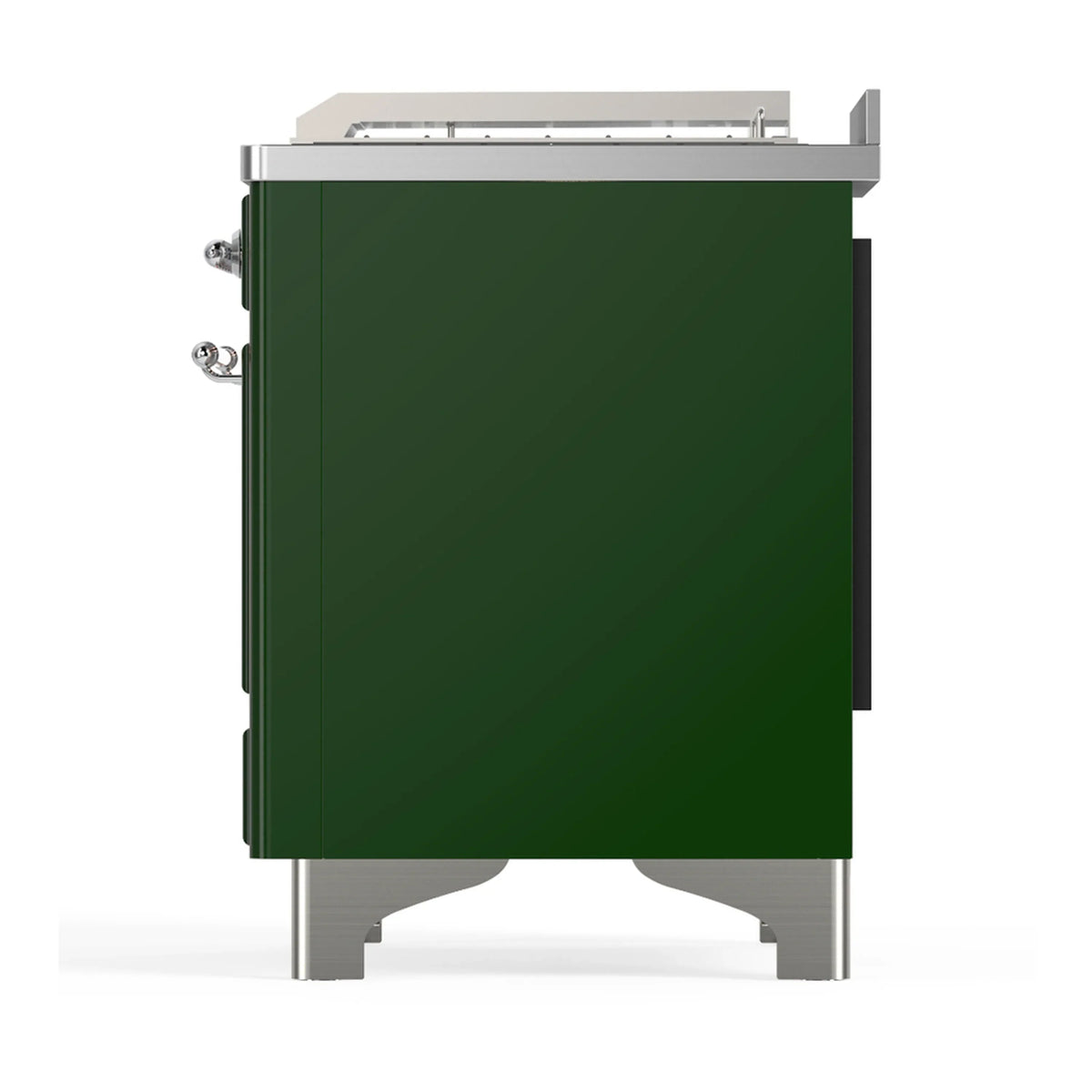 ILVE Majestic III 48-inch Dual Fuel Range with 5 Natural Gas Burner, Griddle, French Top and Triple Glass Door Electric Oven in Emerald Green with Chrome Trim (UM48FSNR3EGC)