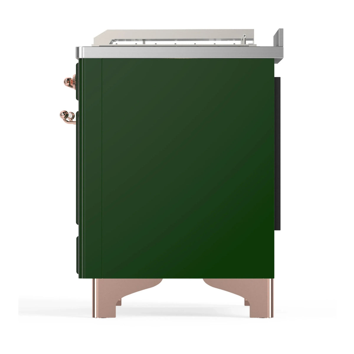 ILVE Majestic III 48-inch Dual Fuel Range with 5 Natural Gas Burner, Griddle, French Top and Triple Glass Door Electric Oven in Emerald Green with Copper Trim (UM48FSNR3EGP)