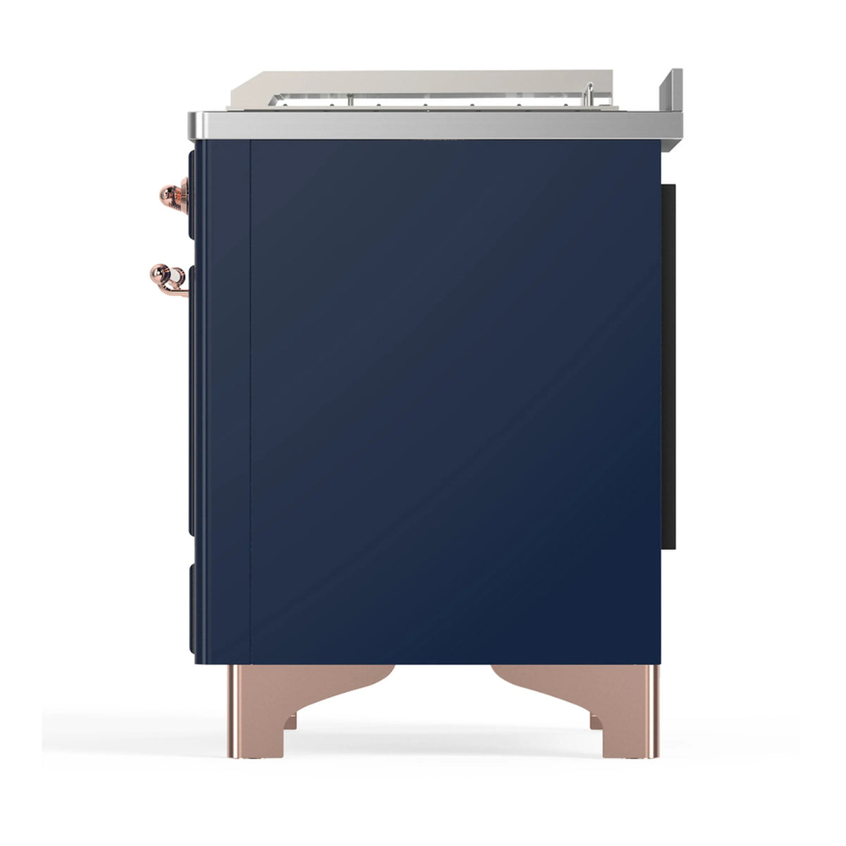 ILVE Majestic III 48-inch Dual Fuel Range with 5 Liquid Propane Burner, Griddle, French Top and Triple Glass Door Electric Oven in Midnight Blue with Copper Trim (UM48FSNR3MBPLP)