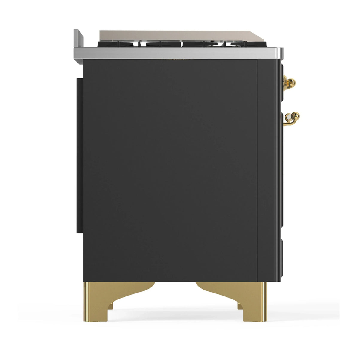 ILVE Majestic III 48-inch Dual Fuel Range with 5 Natural Gas Burner, Griddle, French Top and Triple Glass Door Electric Oven in Graphite Matte with Brass Trim (UM48FSNR3MGG)