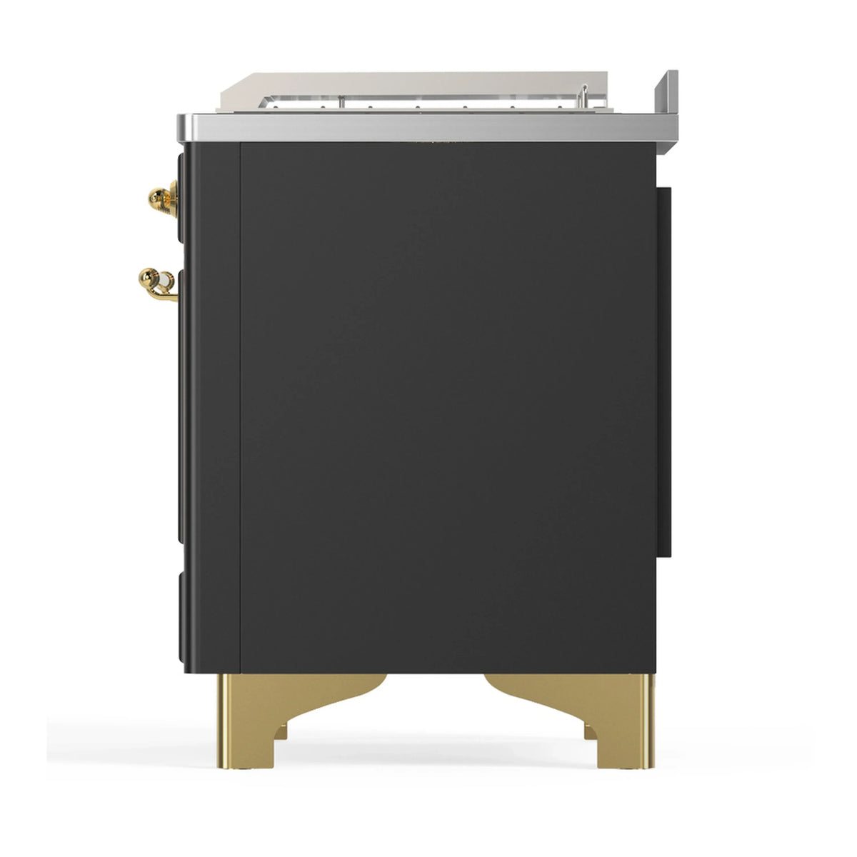 ILVE Majestic III 48-inch Dual Fuel Range with 5 Natural Gas Burner, Griddle, French Top and Triple Glass Door Electric Oven in Graphite Matte with Brass Trim (UM48FSNR3MGG)