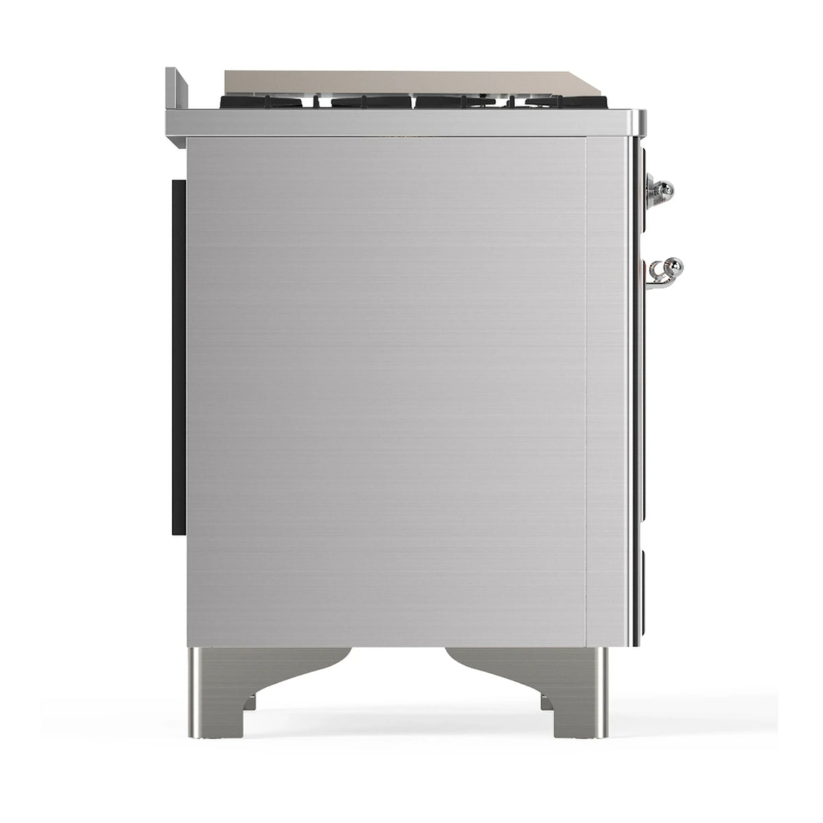 ILVE Majestic III 48-inch Dual Fuel Range with 5 Natural Gas Burner, Griddle, French Top and Triple Glass Door Electric Oven in Stainless Steel with Chrome Trim (UM48FSNR3SSC)