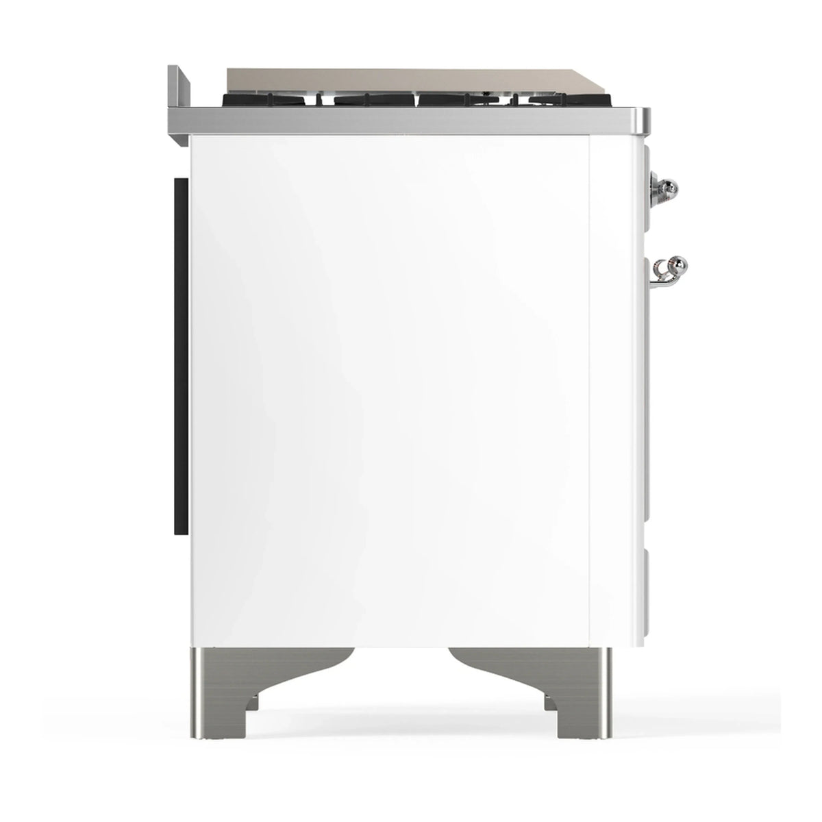 ILVE Majestic III 48-inch Dual Fuel Range with 5 Natural Gas Burner, Griddle, French Top and Triple Glass Door Electric Oven in White with Chrome Trim (UM48FSNR3WHC)
