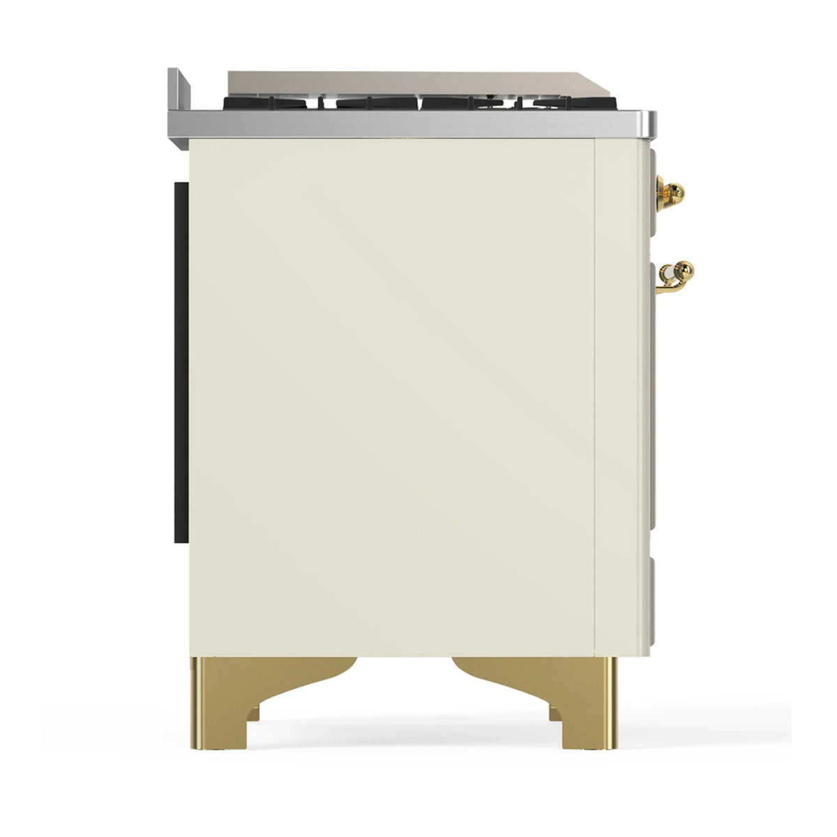 ILVE Majestic III 48-inch Dual Fuel Range with 5 Natural Gas Burner, Griddle, French Top and Solid Door Electric Oven in Antique White with Brass Trim (UM48FSQNR3AWG)