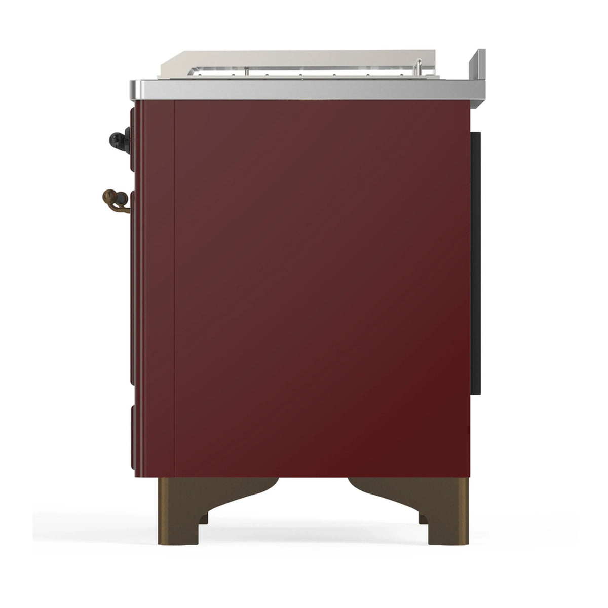 ILVE Majestic III 48-inch Dual Fuel Range with 5 Natural Gas Burner, Griddle, French Top and Solid Door Electric Oven in Burgundy with Burnished Trim (UM48FSQNR3BUB)