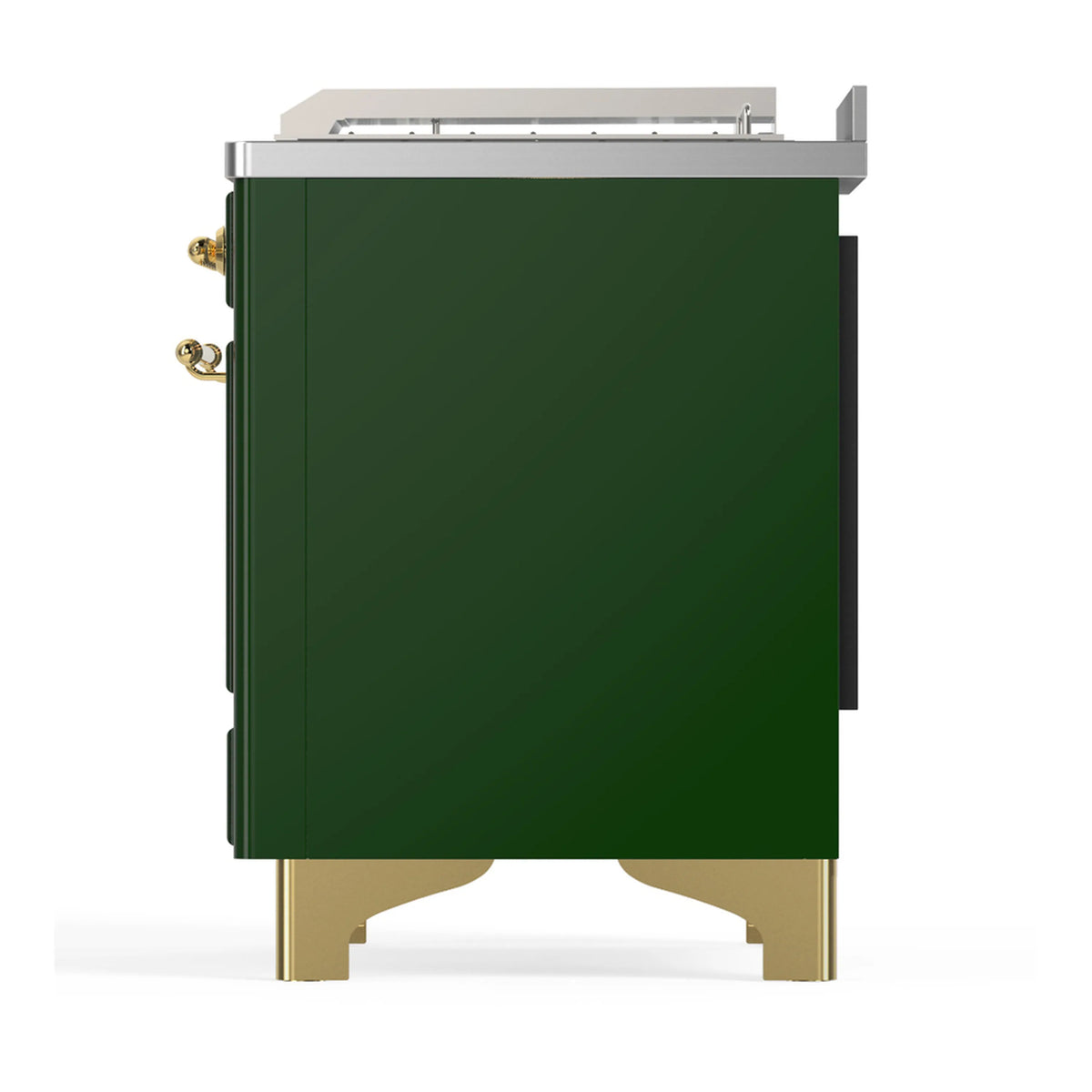ILVE Majestic III 48-inch Dual Fuel Range with 5 Natural Gas Burner, Griddle, French Top and Solid Door Electric Oven in Emerald Green with Brass Trim (UM48FSQNR3EGG)