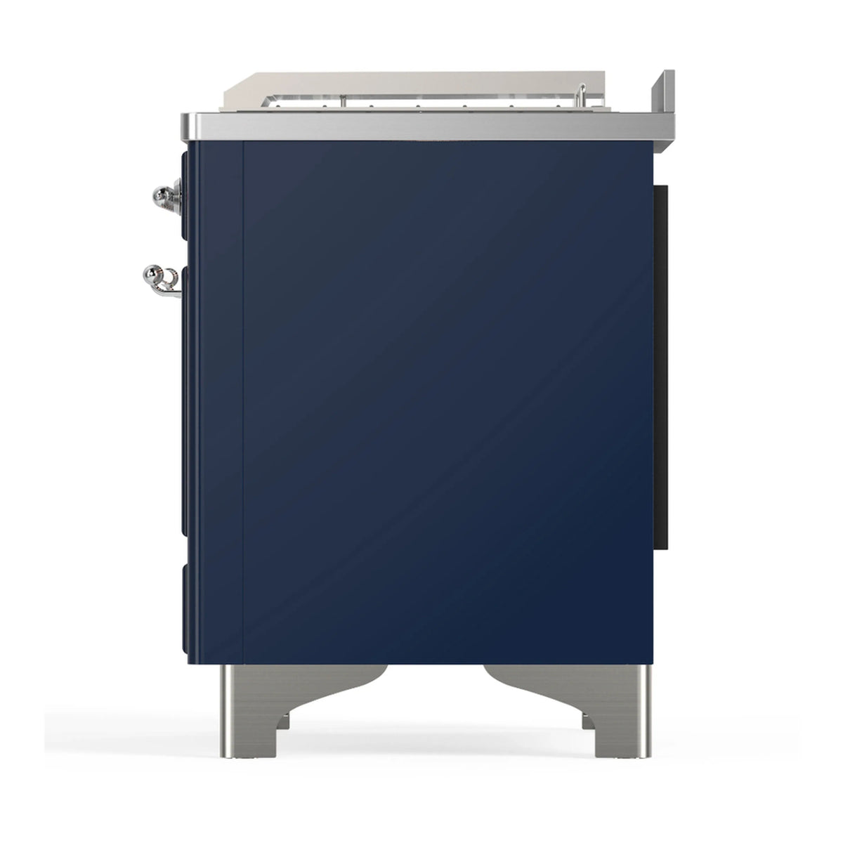 ILVE Majestic III 48-inch Dual Fuel Range with 5 Natural Gas Burner, Griddle, French Top and Solid Door Electric Oven in Midnight Blue with Chrome Trim (UM48FSQNR3MBC)