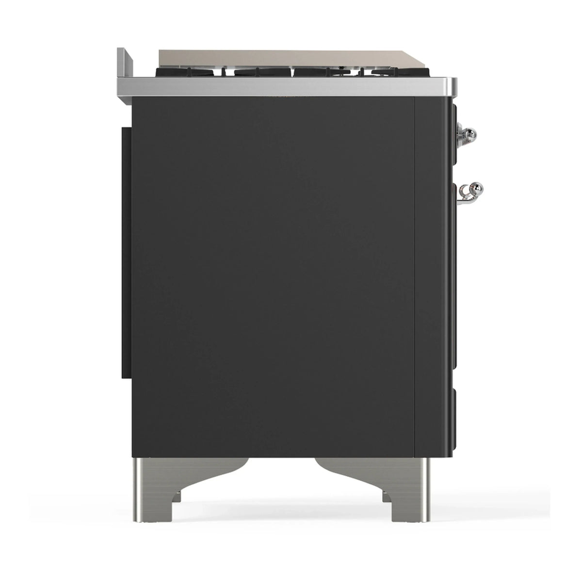 ILVE Majestic III 48-inch Dual Fuel Range with 5 Natural Gas Burner, Griddle, French Top and Solid Door Electric Oven in Graphite Matte with Chrome Trim (UM48FSQNR3MGC)