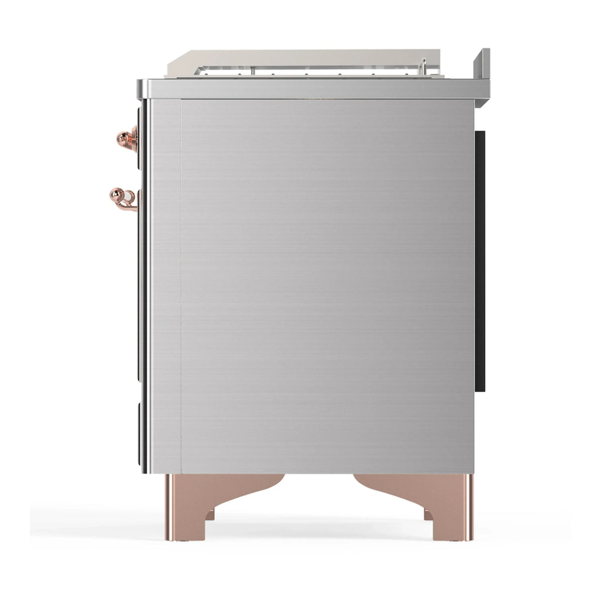 ILVE Majestic III 48-inch Dual Fuel Range with 5 Natural Gas Burner, Griddle, French Top and Solid Door Electric Oven in Stainless Steel with Copper Trim (UM48FSQNR3SSP)